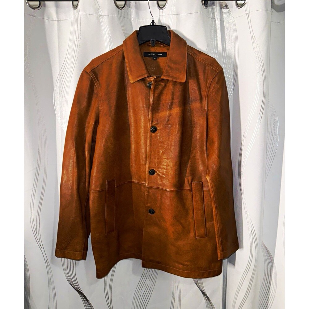 Wilsons Leather Men's Brown Leather Jacket Button Front Size M